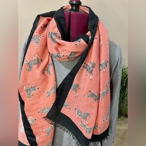 J Crew Pink and Black scarf with Zebra Print